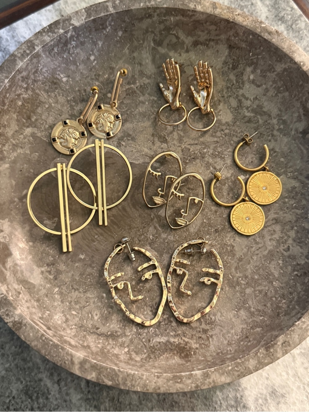 Lot of Gold Tone Women's Hand & Face Statement Earrings